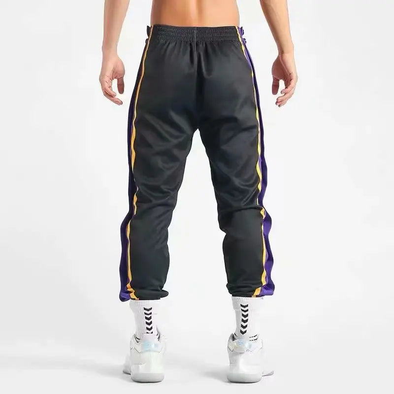 Men's Sports Pants Side Buttons Pants Fully Open Loose Wide Leg Casual Strap Basketball Pants