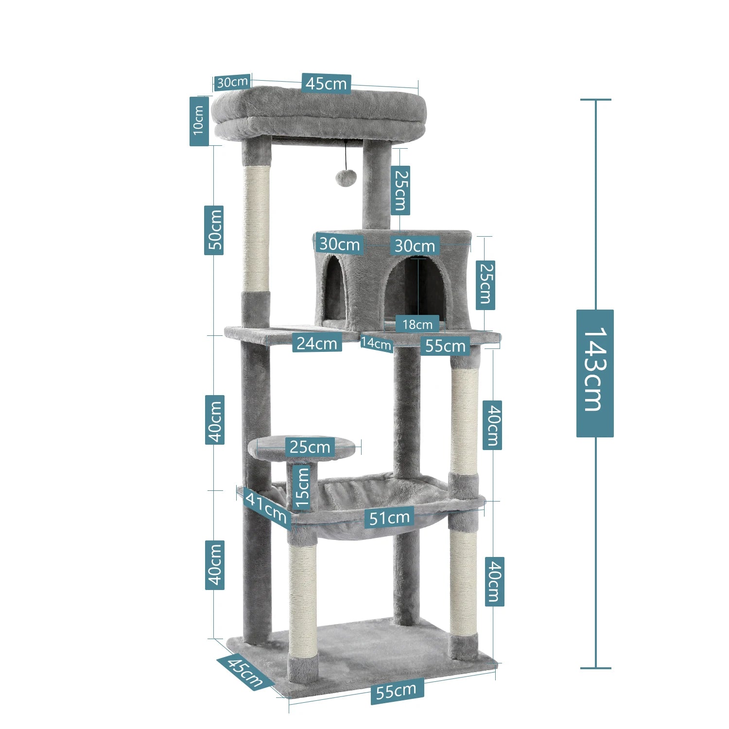 Pet Cat Tree House Condo Perch Entertainment Playground Stable Furniture for Kitten Multi-Level Tower for Large Cat Cozy Hommock