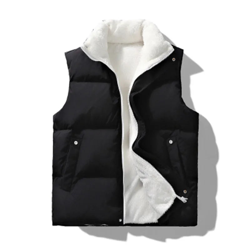 New Winter Vests Men Fleece Warm Sleeveless Jacket Casual Mens Solid Waistcoat Thick Fashion Stand Collar Zipper Vest Outwear