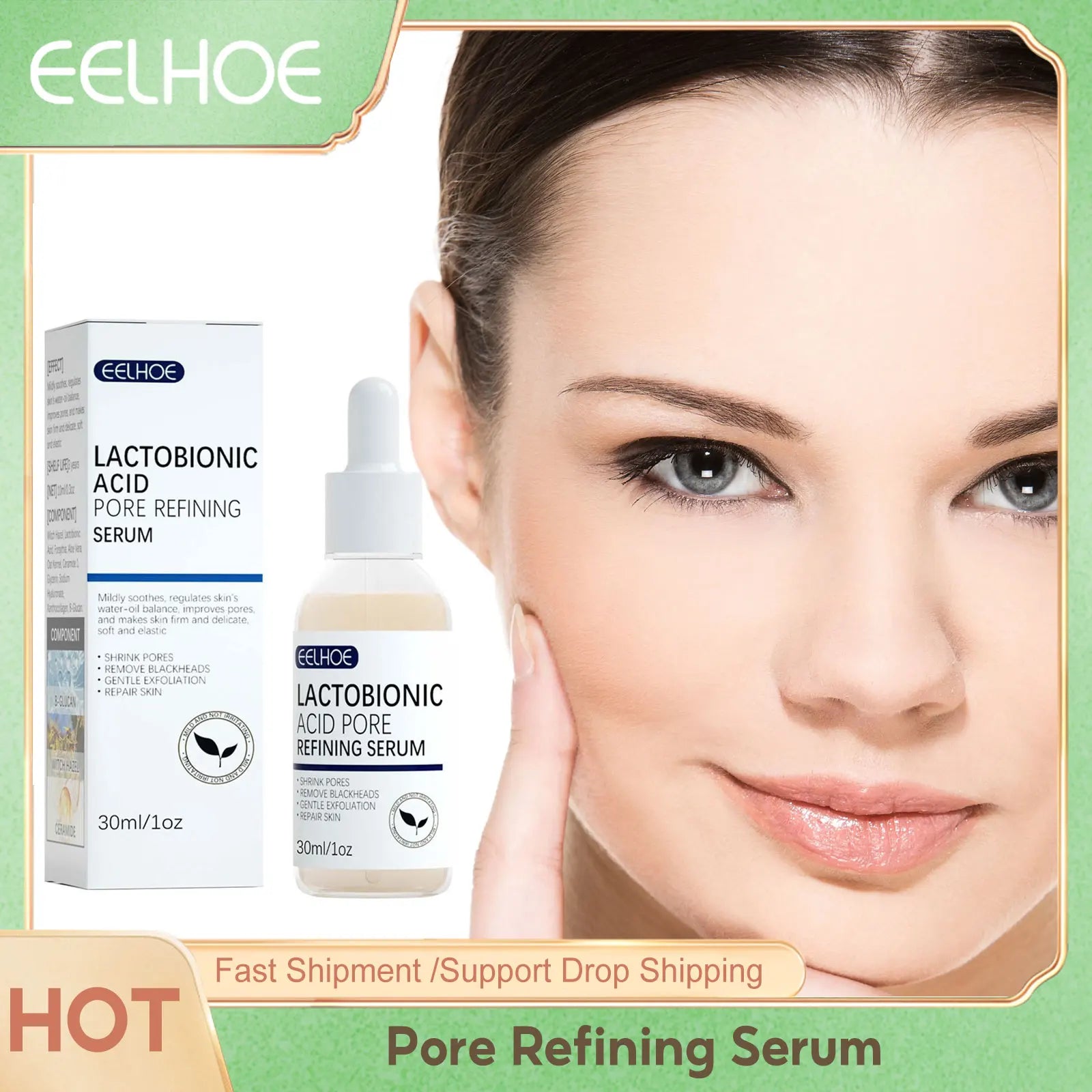 EELHOE Pore Shrinking Serum for A-cne Treatment Soften Skin Gentle Exfoliating Damage Skin Repair Brightening Facial Serum