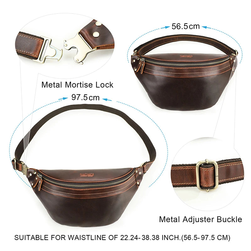 CONTACT'S Men's Waist Bag Genuine Leather Waist Pack Travel Fanny Belt Bag Phone Pouch Luxury Handbag Male Crossbody Chest Bag