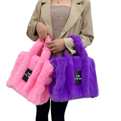 Luxury Faux Fur Women's Tote Bag Furry Plush Shoulder Messenger Bags for Women