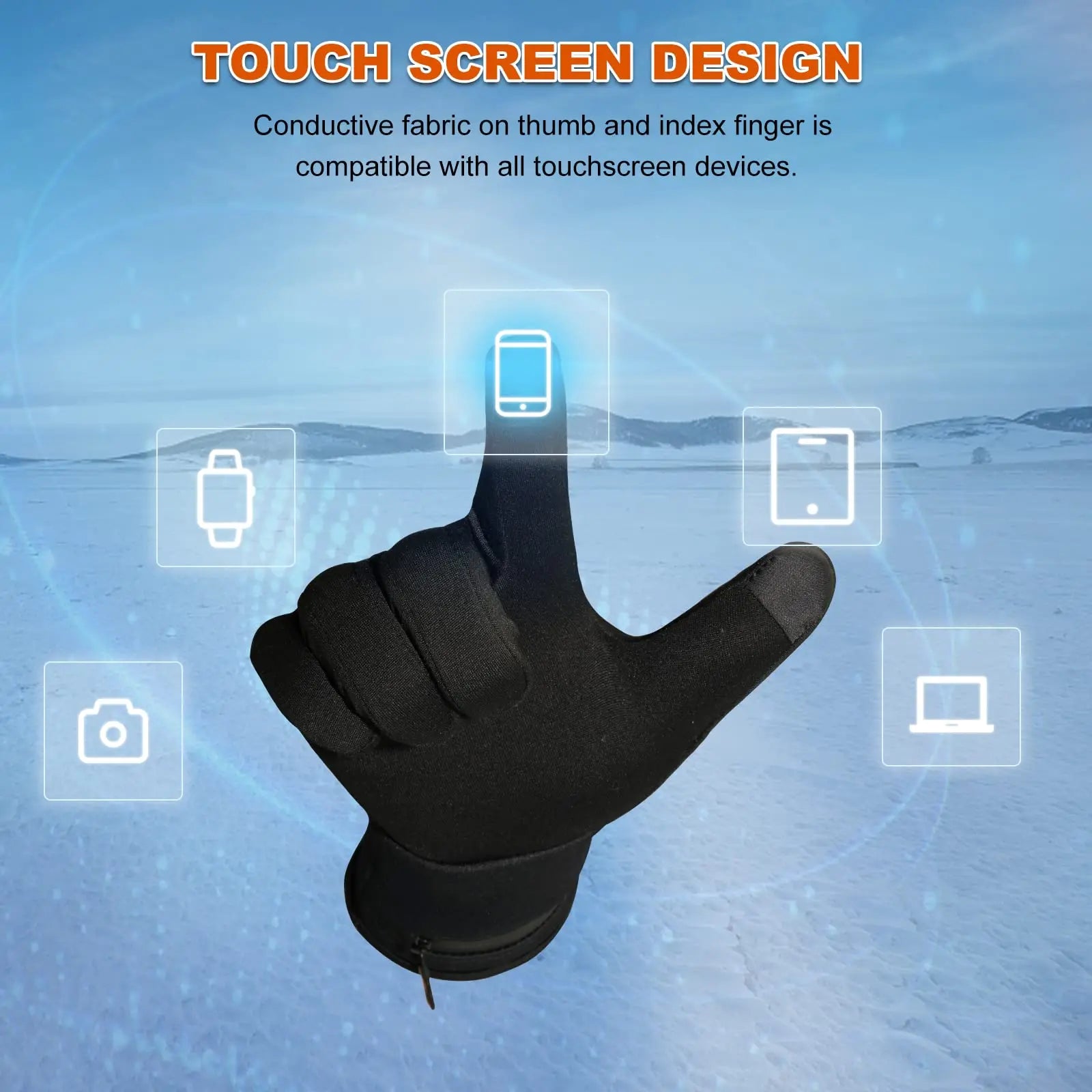 Heated lined gloves with Touch Screen for Men and Women, Rechargeable Thin Gloves，Cycling, camping, working, walking