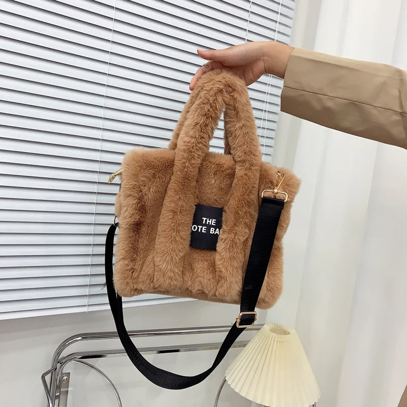 Luxury Faux Fur Women's Tote Bag Furry Plush Shoulder Messenger Bags for Women