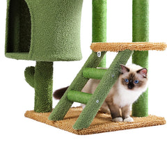 Cactus Cat Tree Houses Hummock Fully Wrapped Scratching Post Wood Climbing Tower for Cat