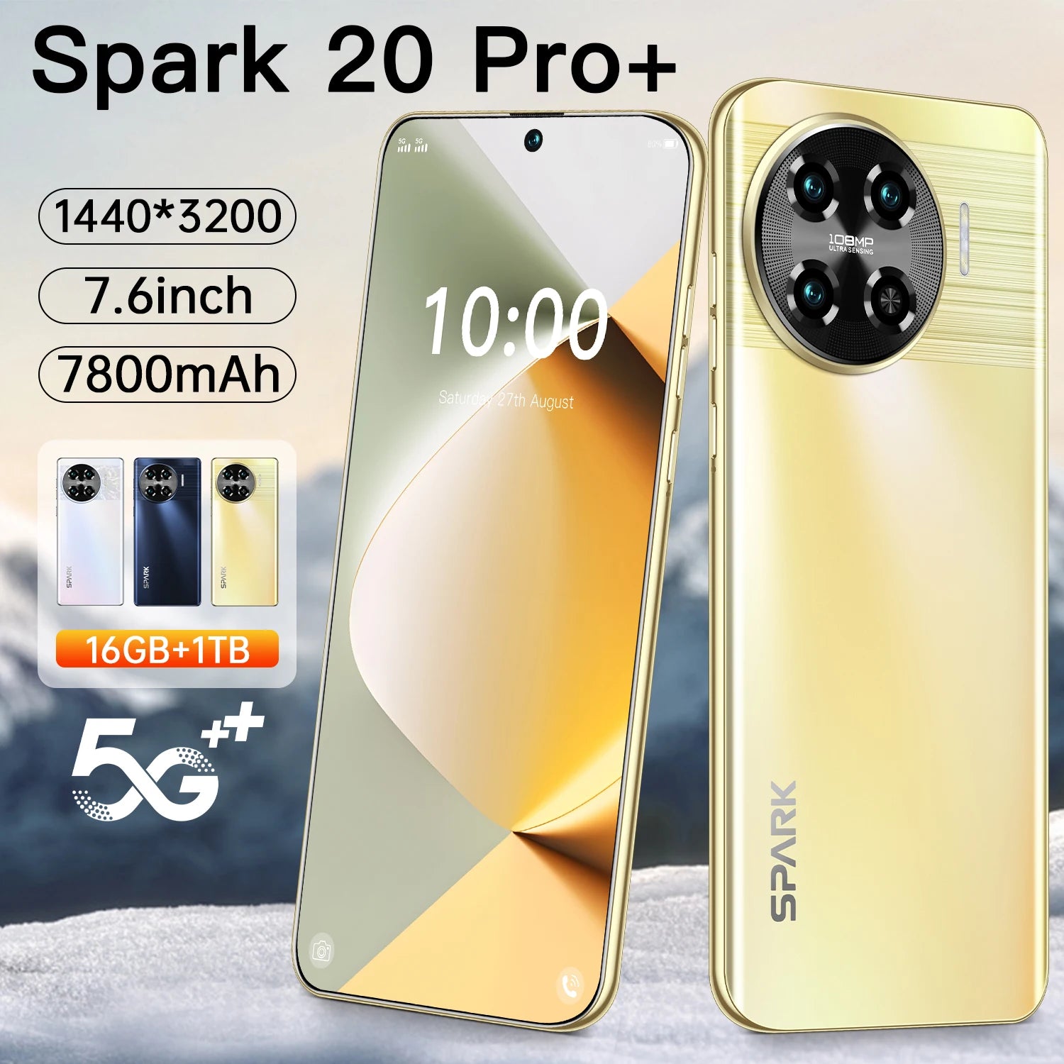 Spark 20 pro+ Smartphone 7.6 inch 16G+1T 72MP+108MP Android Mobile Phones