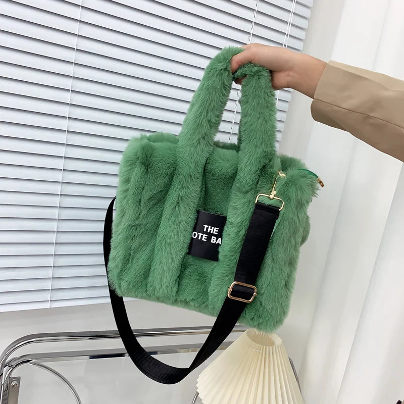 Luxury Faux Fur Women's Tote Bag Furry Plush Shoulder Messenger Bags for Women