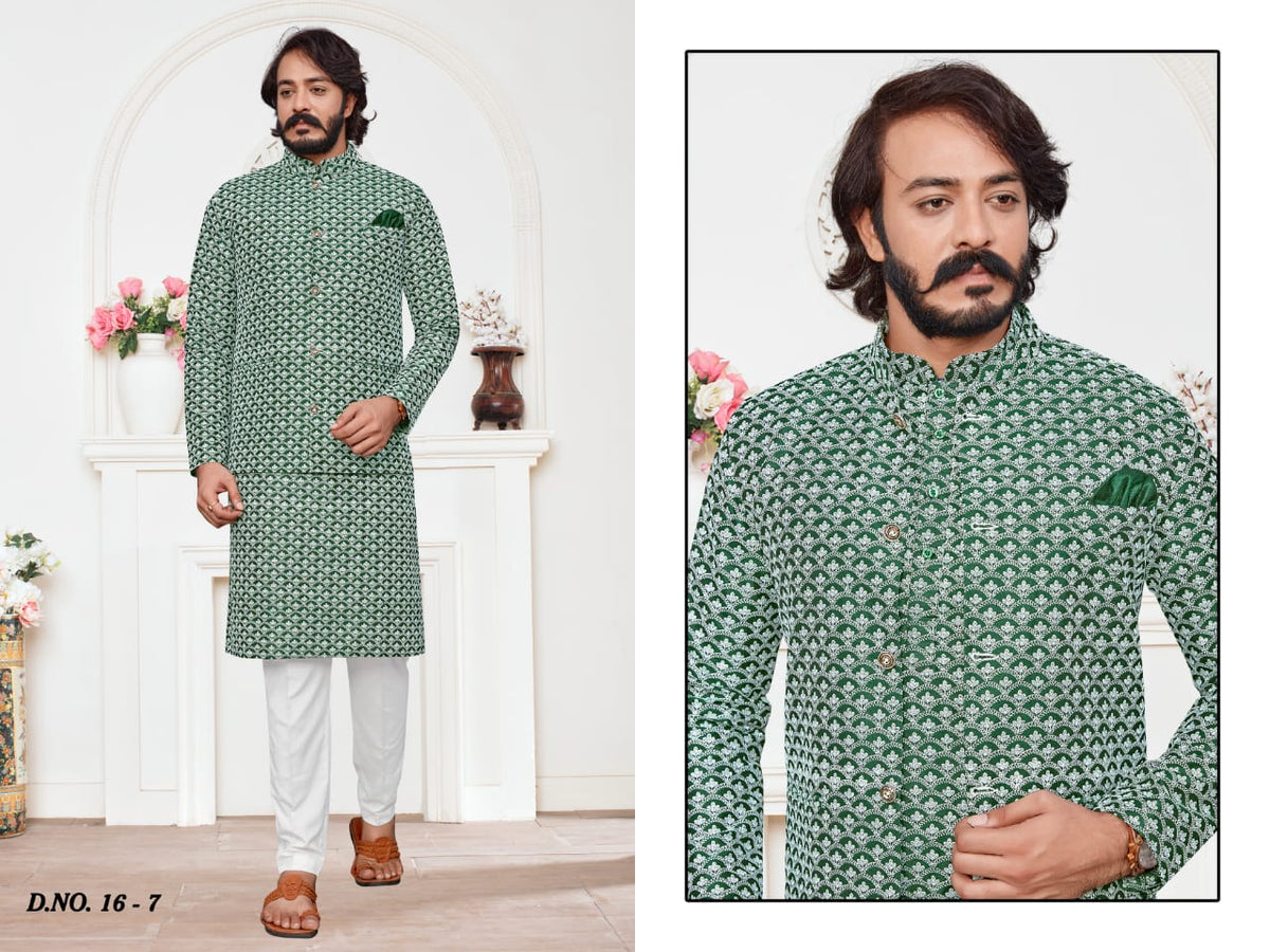 Cotti New Collection Of Mens Ethnic Stylish Dashing Latest Design Lucknawi Nehru Jacket And Kurta Payjama Combo Set