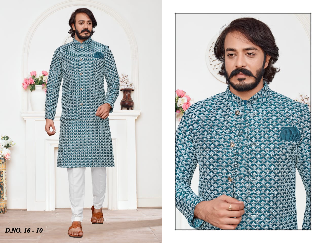 Cotti New Collection Of Mens Ethnic Stylish Dashing Latest Design Lucknawi Nehru Jacket And Kurta Payjama Combo Set