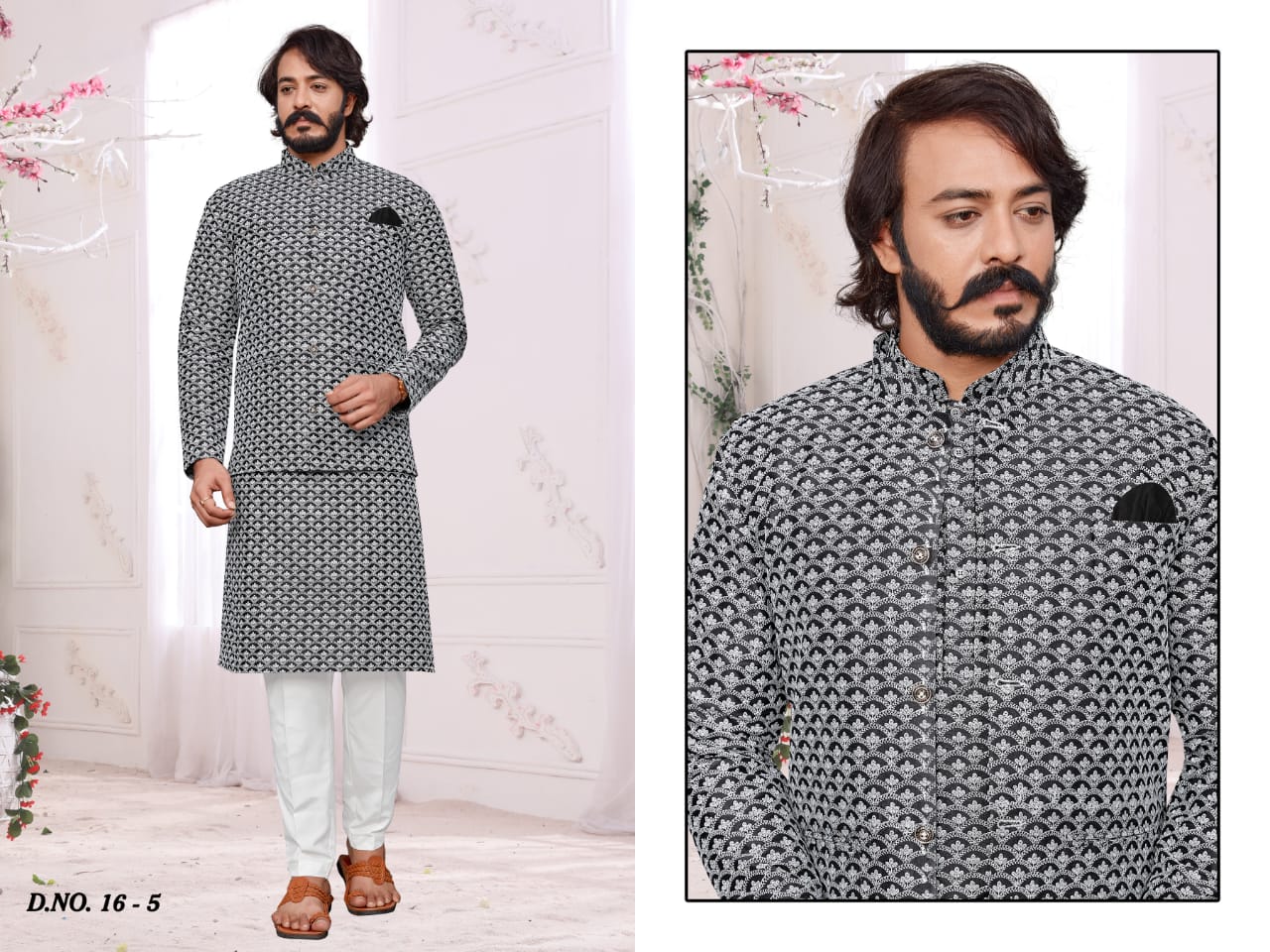 Cotti New Collection Of Mens Ethnic Stylish Dashing Latest Design Lucknawi Nehru Jacket And Kurta Payjama Combo Set