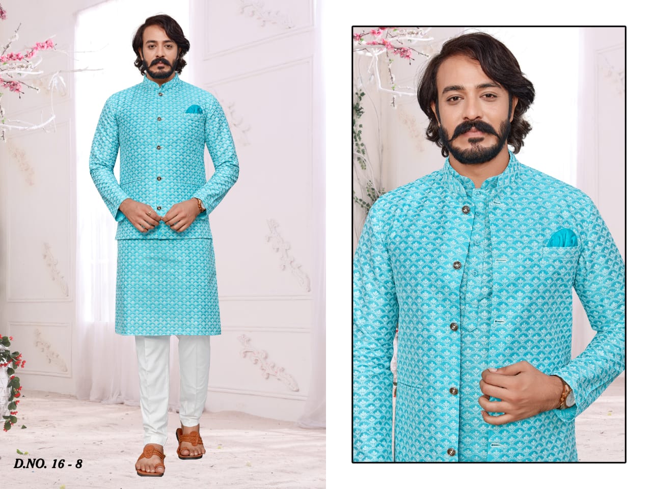Cotti New Collection Of Mens Ethnic Stylish Dashing Latest Design Lucknawi Nehru Jacket And Kurta Payjama Combo Set
