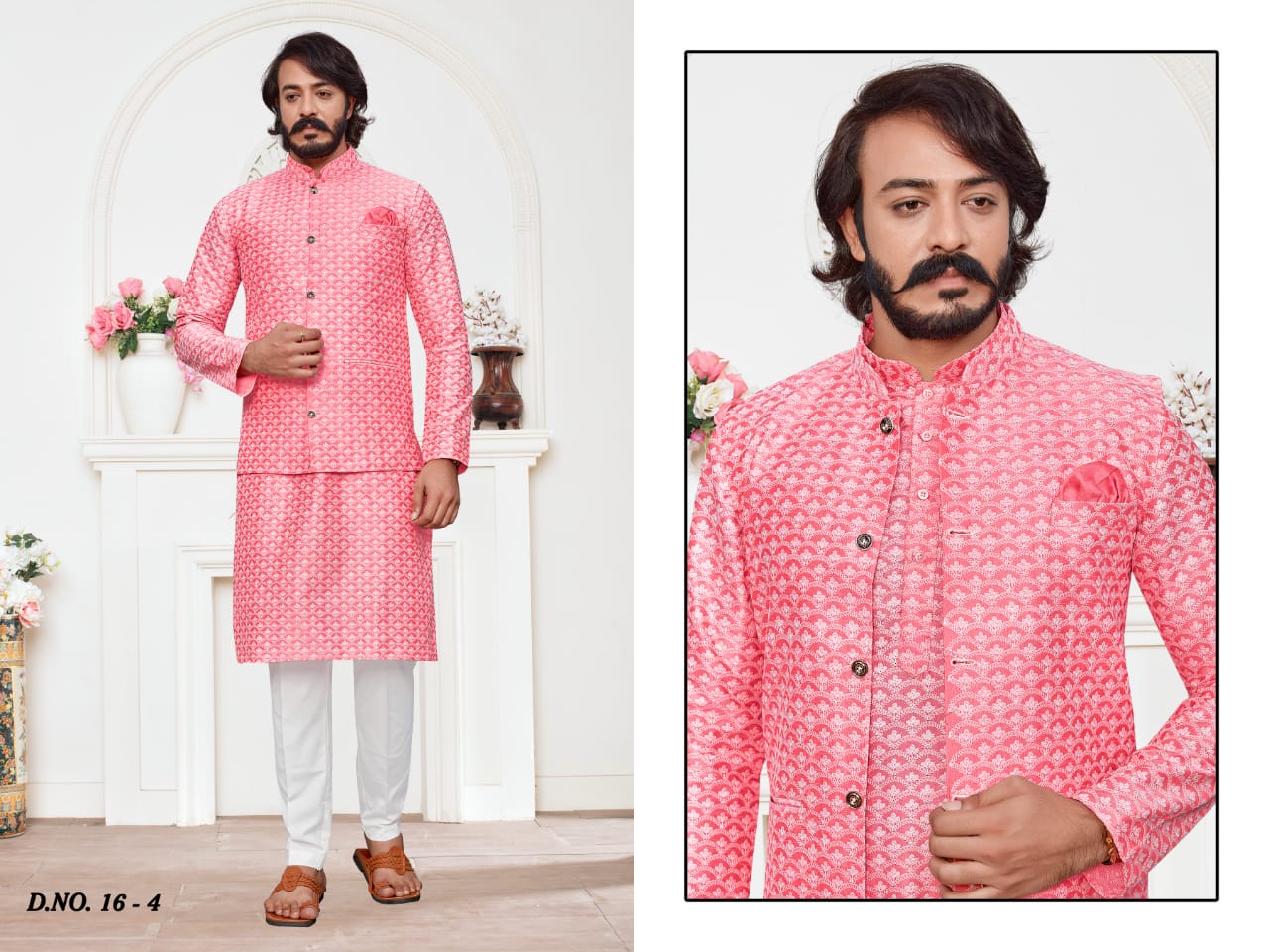 Cotti New Collection Of Mens Ethnic Stylish Dashing Latest Design Lucknawi Nehru Jacket And Kurta Payjama Combo Set