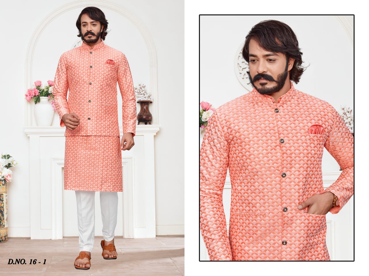 Cotti New Collection Of Mens Ethnic Stylish Dashing Latest Design Lucknawi Nehru Jacket And Kurta Payjama Combo Set