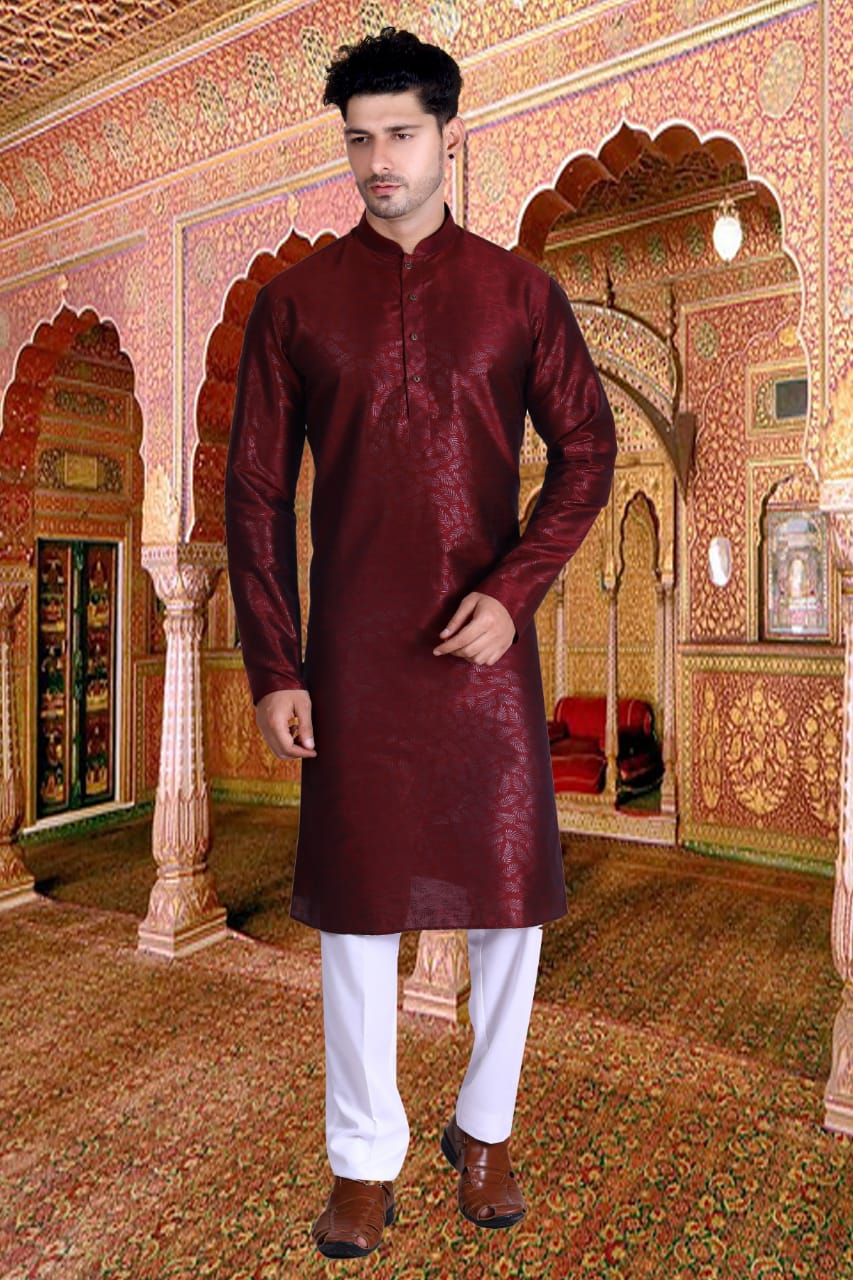 Latest Stylish Classy Rich Look Attractive Solid Ethnic Wear Dashing Mens Silk Kurta Payjama Set