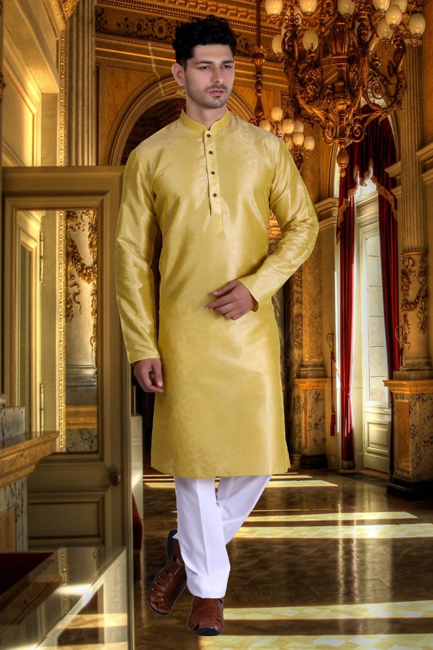 Latest Stylish Classy Rich Look Attractive Solid Ethnic Wear Dashing Mens Silk Kurta Payjama Set