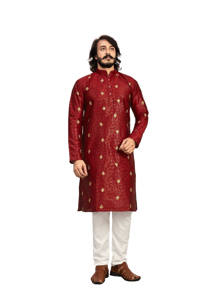 Dashing Super Stylish Formal Office Wear Unique Design Embroidery Lace Work Silk Kurta Payjama For Special Occasion