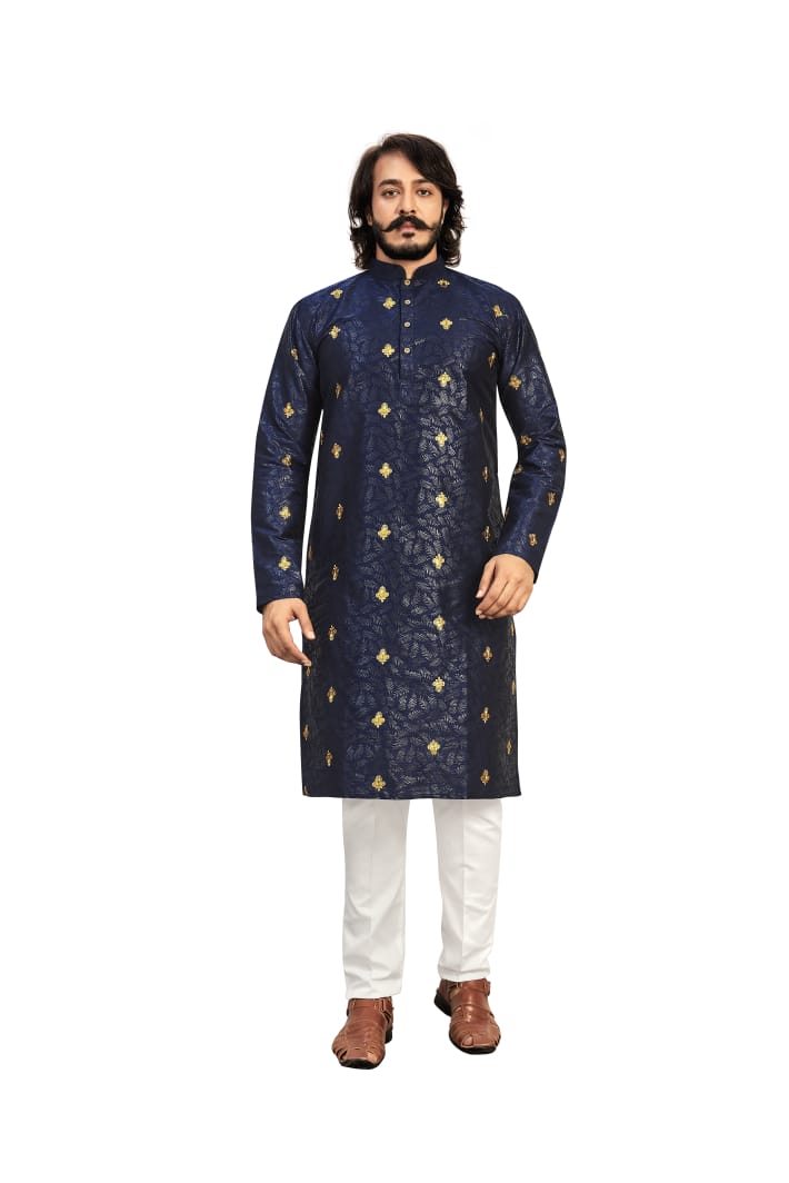 Dashing Super Stylish Formal Office Wear Unique Design Embroidery Lace Work Silk Kurta Payjama For Special Occasion