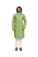 Dashing Super Stylish Formal Office Wear Unique Design Embroidery Lace Work Silk Kurta Payjama For Special Occasion