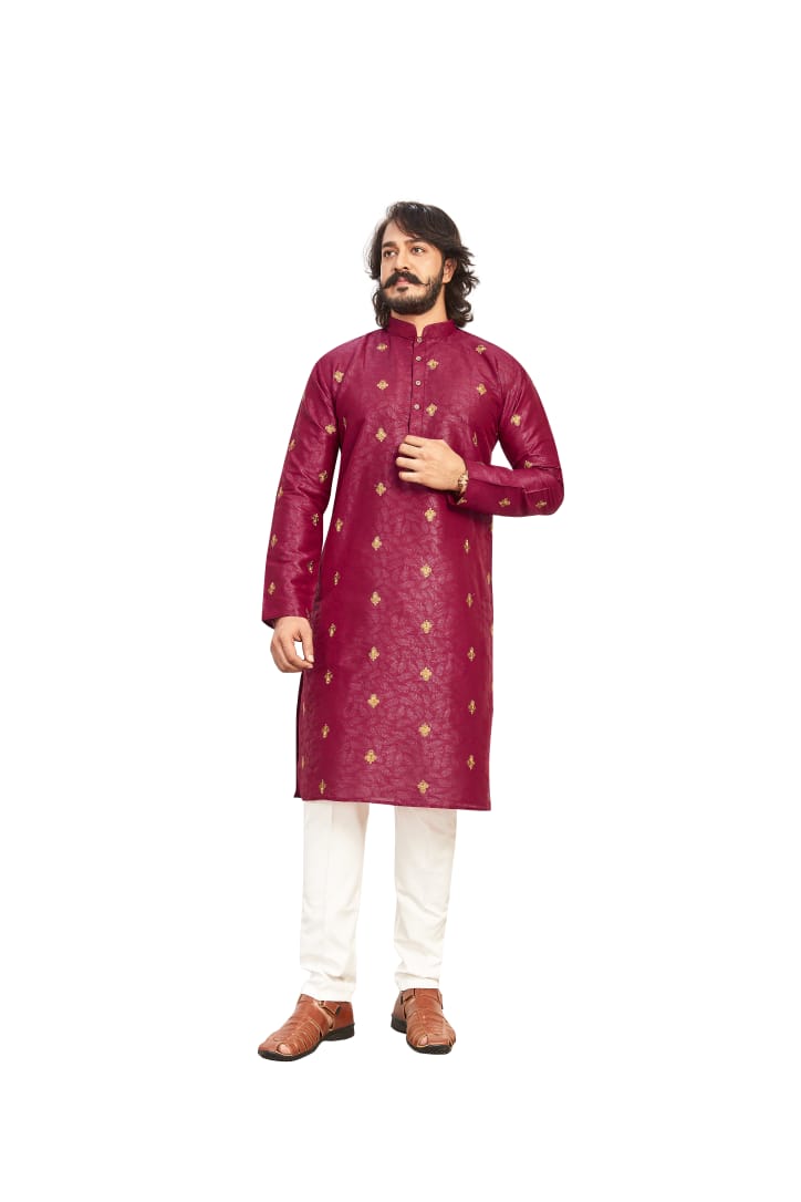 Dashing Super Stylish Formal Office Wear Unique Design Embroidery Lace Work Silk Kurta Payjama For Special Occasion