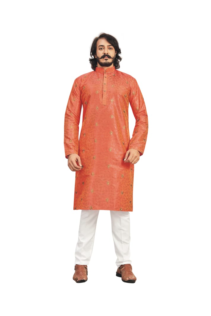 Dashing Super Stylish Formal Office Wear Unique Design Embroidery Lace Work Silk Kurta Payjama For Special Occasion