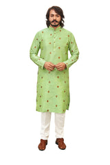Dashing Super Stylish Formal Office Wear Unique Design Embroidery Lace Work Silk Kurta Payjama For Special Occasion