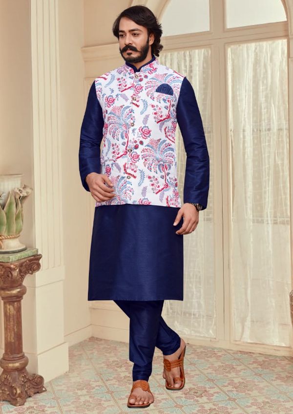 Cotti Wedding Wear Digital Printed Nehru Jacket And Matching Kurta Payjama Combo Set