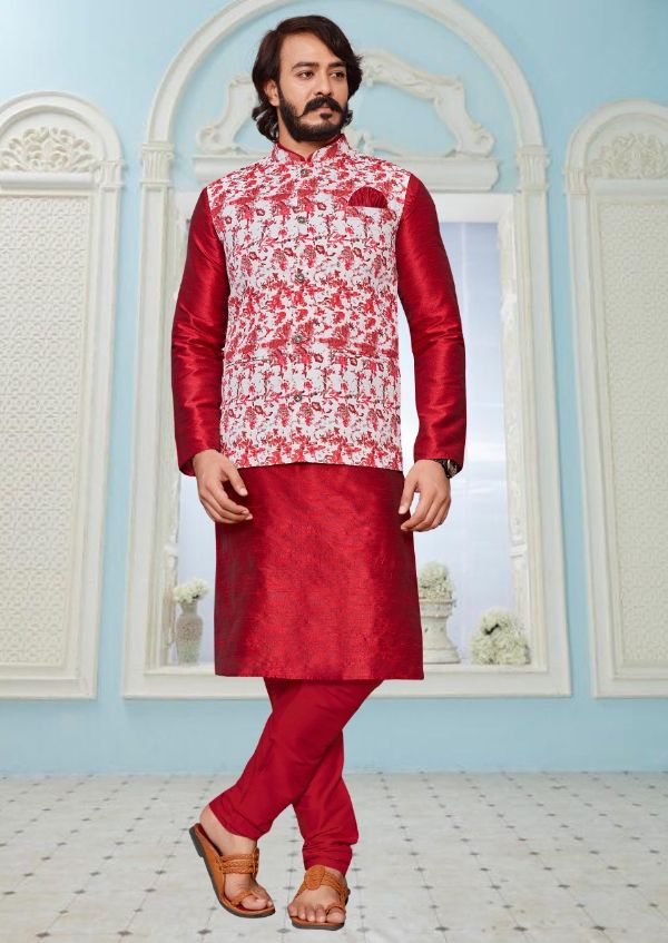 Cotti Wedding Wear Digital Printed Nehru Jacket And Matching Kurta Payjama Combo Set