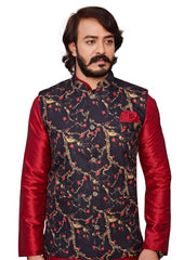 Cotti Wedding Wear Digital Printed Nehru Jacket And Matching Kurta Payjama Combo Set