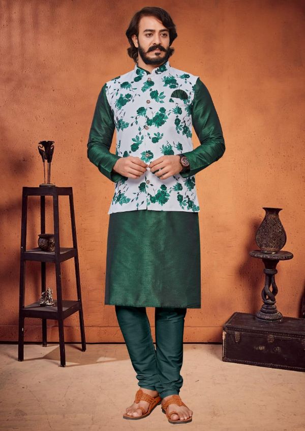 Cotti Wedding Wear Digital Printed Nehru Jacket And Matching Kurta Payjama Combo Set