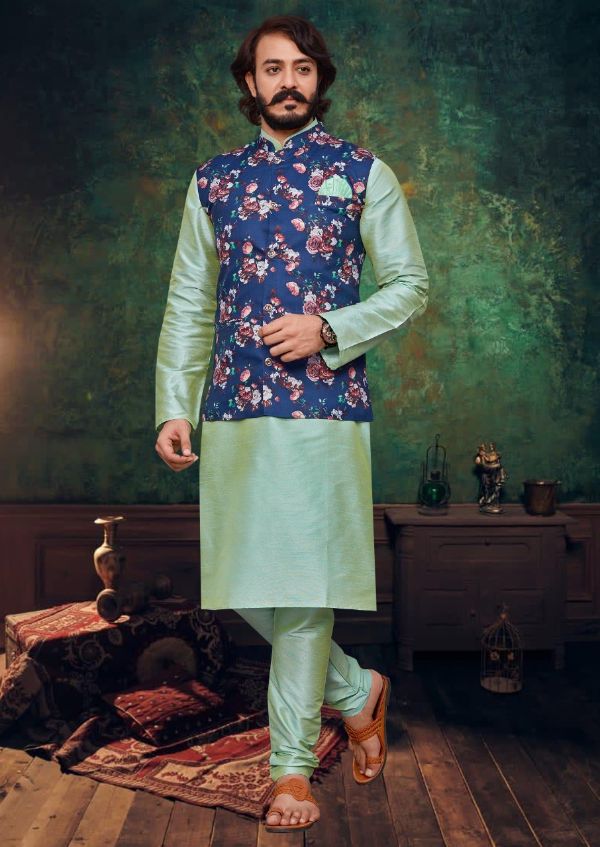 Cotti Wedding Wear Digital Printed Nehru Jacket And Matching Kurta Payjama Combo Set