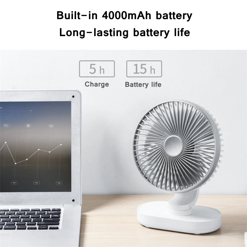 Electric USB Auto Rotation Desktop Fan 4000mAh Rechargeable Air Cooling