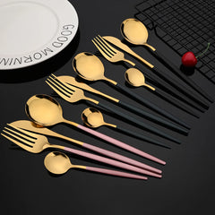 24Pcs New Green Gold Cutlery Set Mirror Dinnerware Set