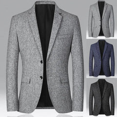 Men Blazer Solid Color Single-breasted Autumn Winter Lapel Buttons Suit Jacket for Daily Wear