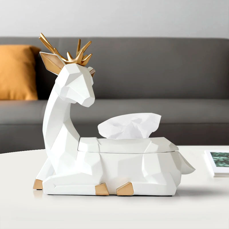 Deer Statue Craft Tissue Box for Table Tissue Paper Holder for Dining Table Paper Holder Animal Sculpture Home Décor Office