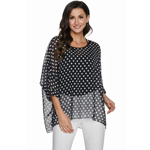 BHflutter Plus Size Women 2021 Fashion Polka Dot Print Black Blouse Shirt Vintage Casual Summer Shirts Chiffon Tops Tees Blusas