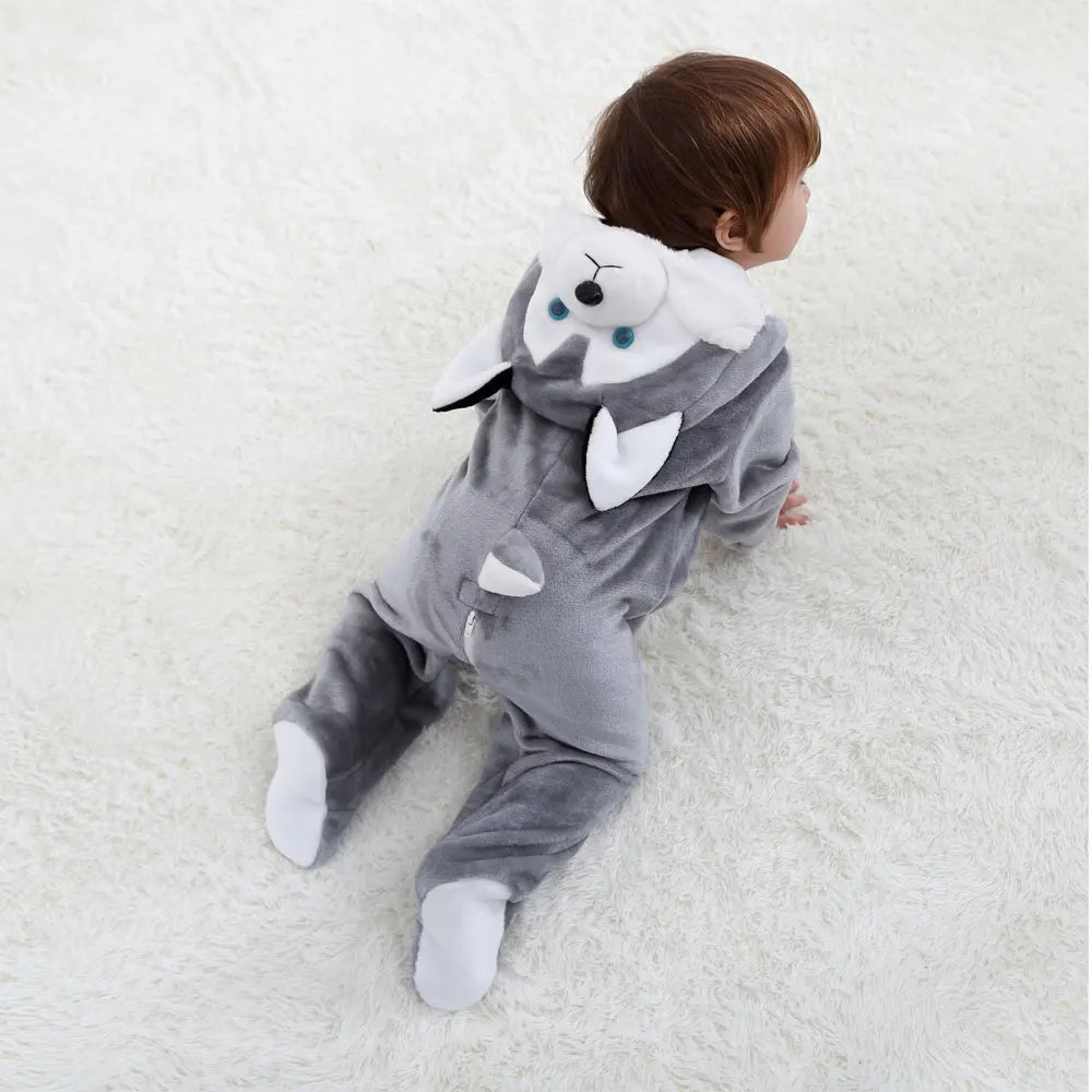 Umorden Baby Husky Dog Costume Kigurumi Cartoon Animal Rompers Infant Toddler Jumpsuit Flannel Halloween Fancy Dress