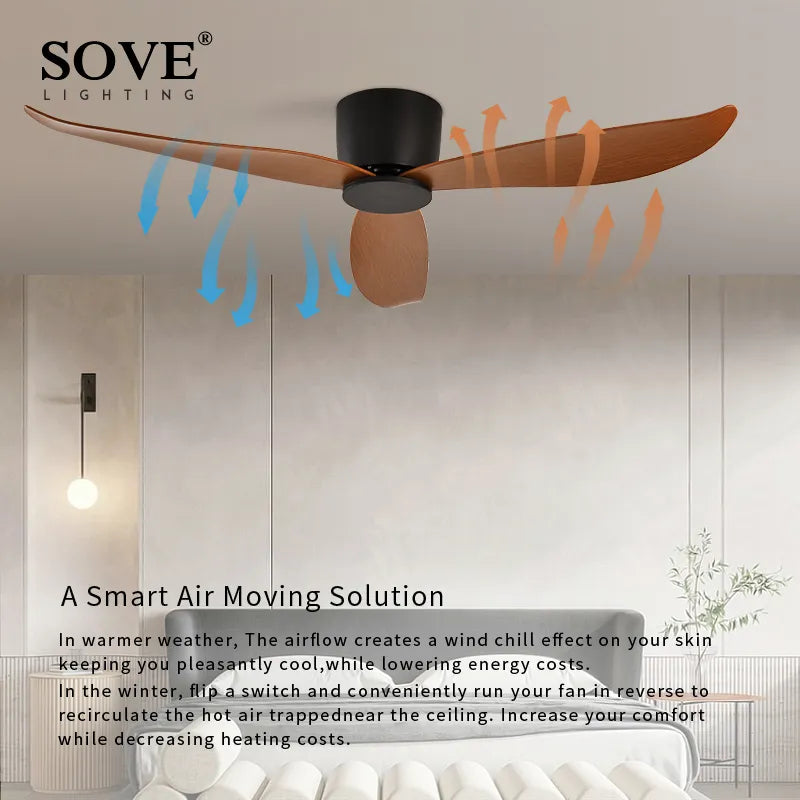 SOVE Modern Black White Low Floor DC Motor 30W Ceiling Fans With Remote Control Simple Ceiling Fan Without Light Home Fan 220V