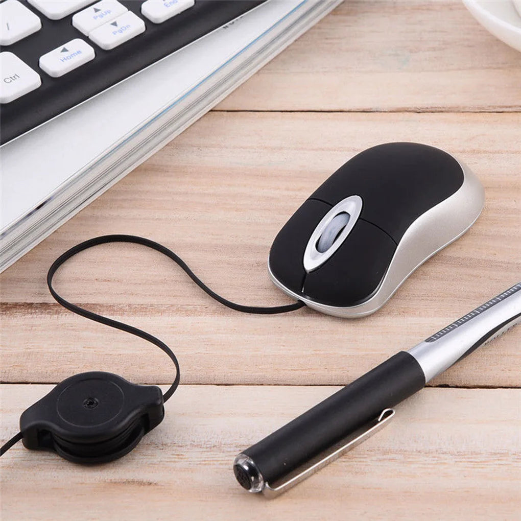 Retractable Mini 1200DPI Wired Mouse USB Optical Mouse Ergonomics Office Gaming Mouse