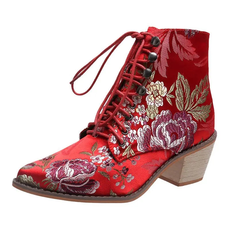 Fashion Retro Women Boots Embroider Ethnic Ankle Boots