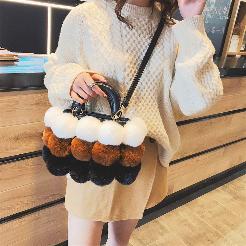 Winter Hot Soft Plush Ball Handbags for Women Luxury Designer Bag