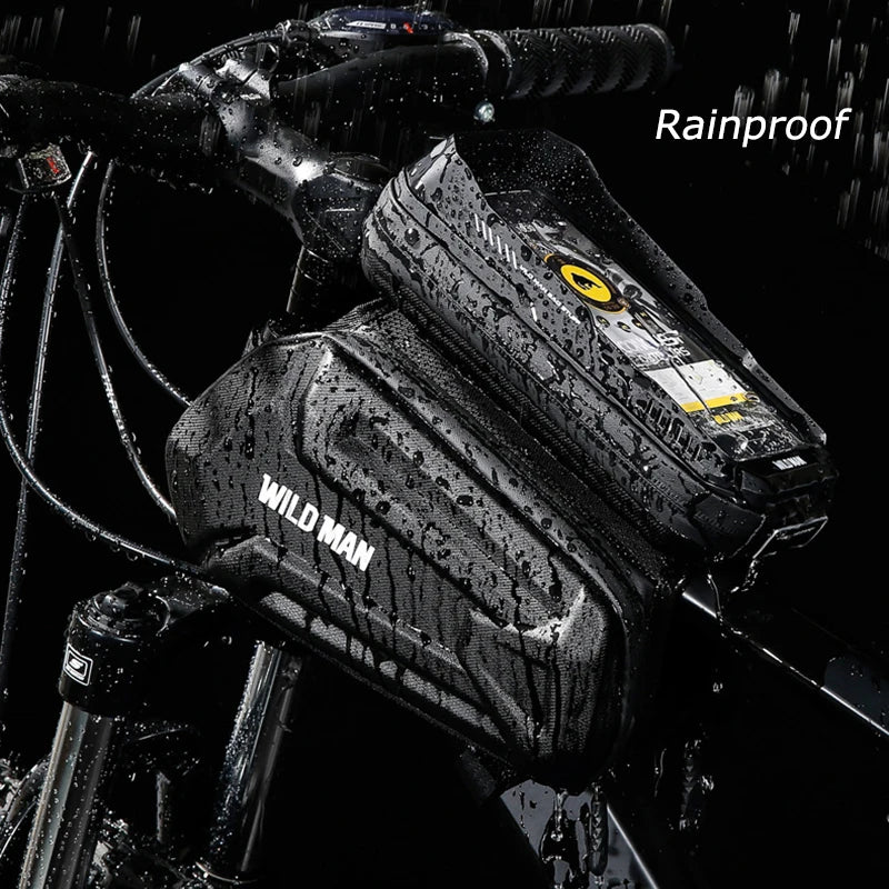 WILD MAN Rainproof Bicycle Frame Bag Front Hard Shell Bike Top Tube Bag Touch Screen Cycling Phone Bag