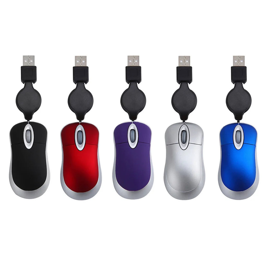 Retractable Mini 1200DPI Wired Mouse USB Optical Mouse Ergonomics Office Gaming Mouse