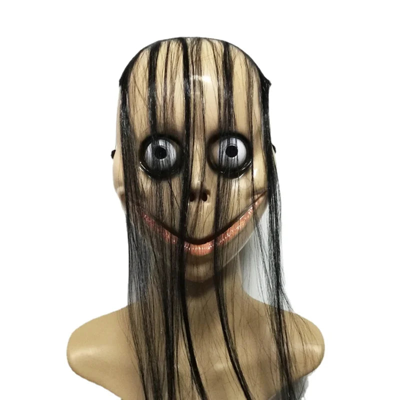 New Halloween Horror With Long Hair MO MO Mask Funny Mask V-shaped Mouth Mask With Hair Female Ghost Mask