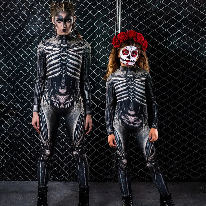 Women Cosplay Human Skeleton Bodysuit Halloween Devil Ghost Specter Jumpsuit Carnival Party Performance Scary Costume