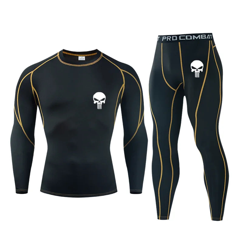 Skull Men's Workout Sports Suit Gym Fitness Compression Spartan Clothes