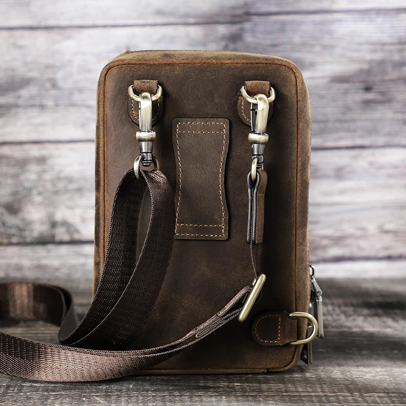 CONTACT'S Crazy Horse Leather Men Crossbody Bag Casual Waist Pack Fanny Belt Bag For Male Small Phone Pocket Shoulder Bags