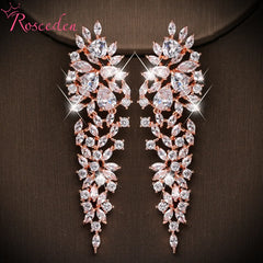 Fashion Charm AAA Cubic Zircon Leave Pendant Earrings For Women