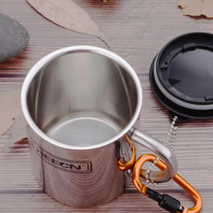 Free ship Outdoor stainless steel mugs hiking buckle cup