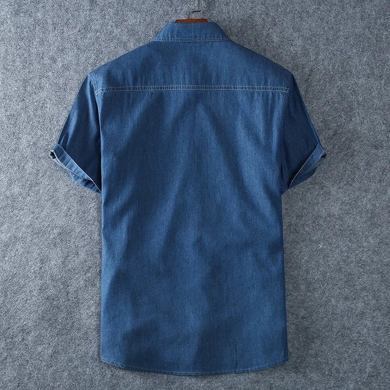 Men's Blue Denim Shirts Short Sleeve Jean Shirts