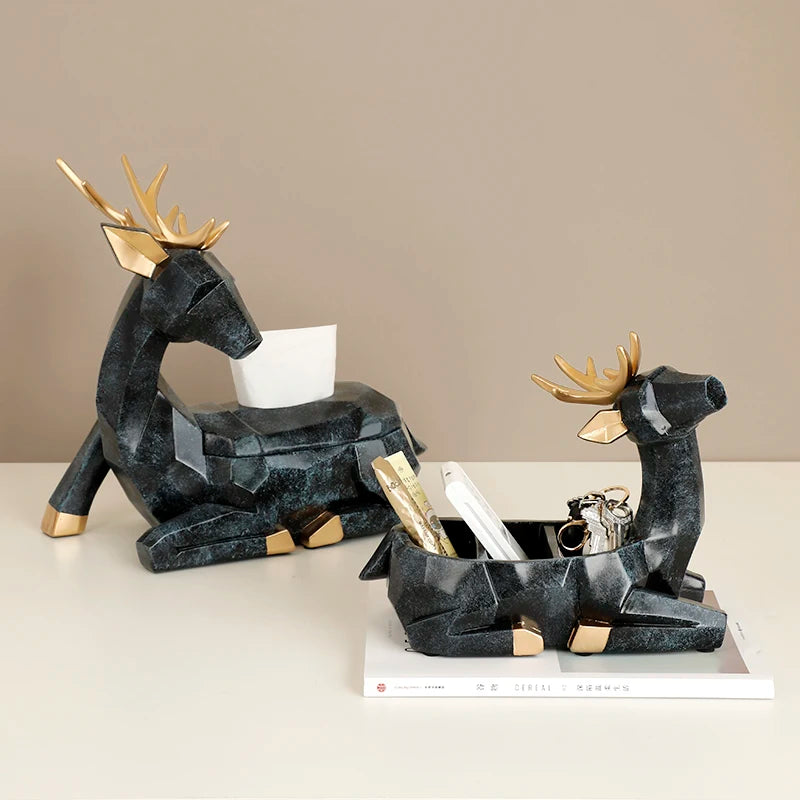 Deer Statue Craft Tissue Box for Table Tissue Paper Holder for Dining Table Paper Holder Animal Sculpture Home Décor Office